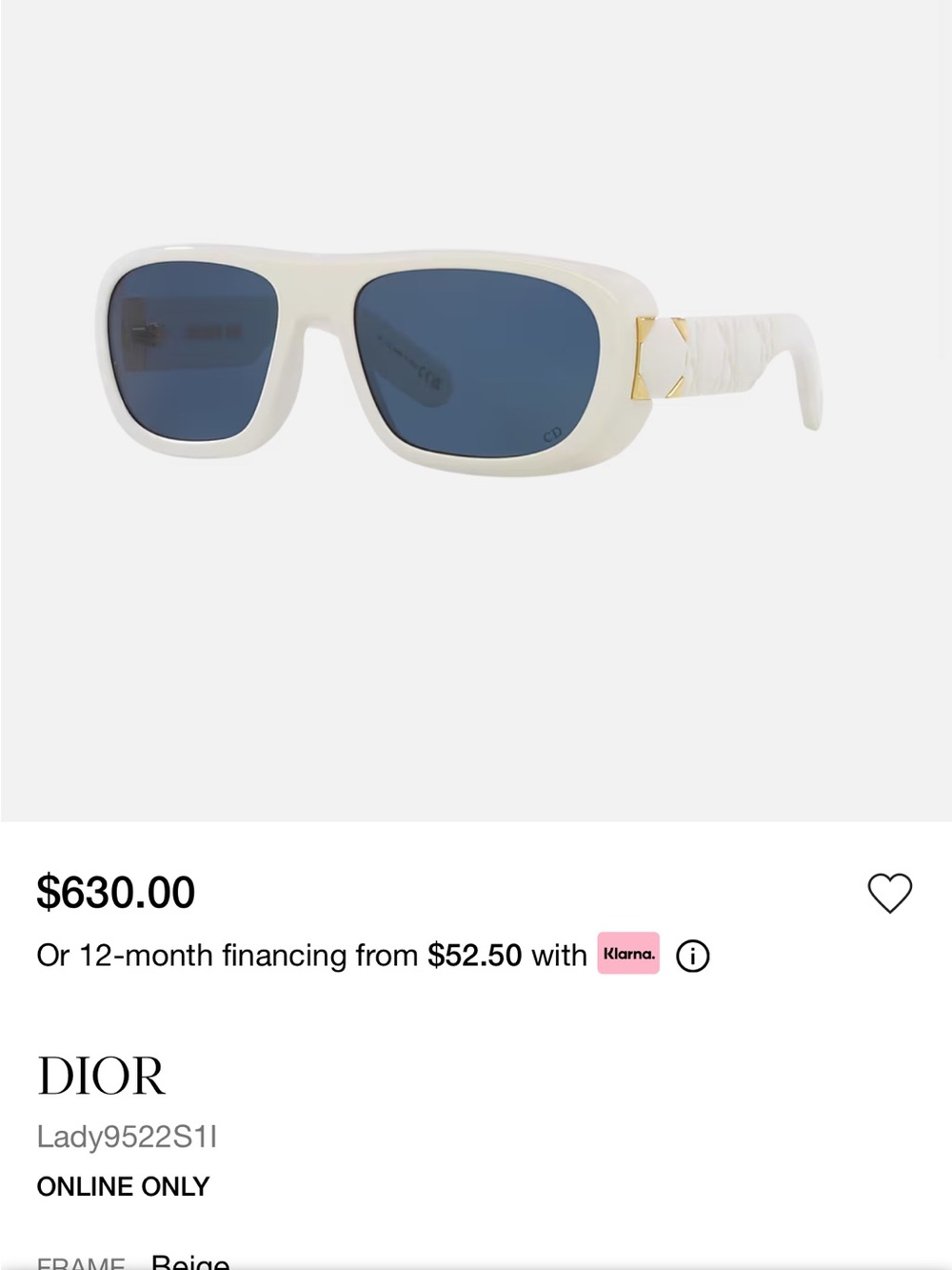 New White DIOR Lady9522S1| MSRP$630